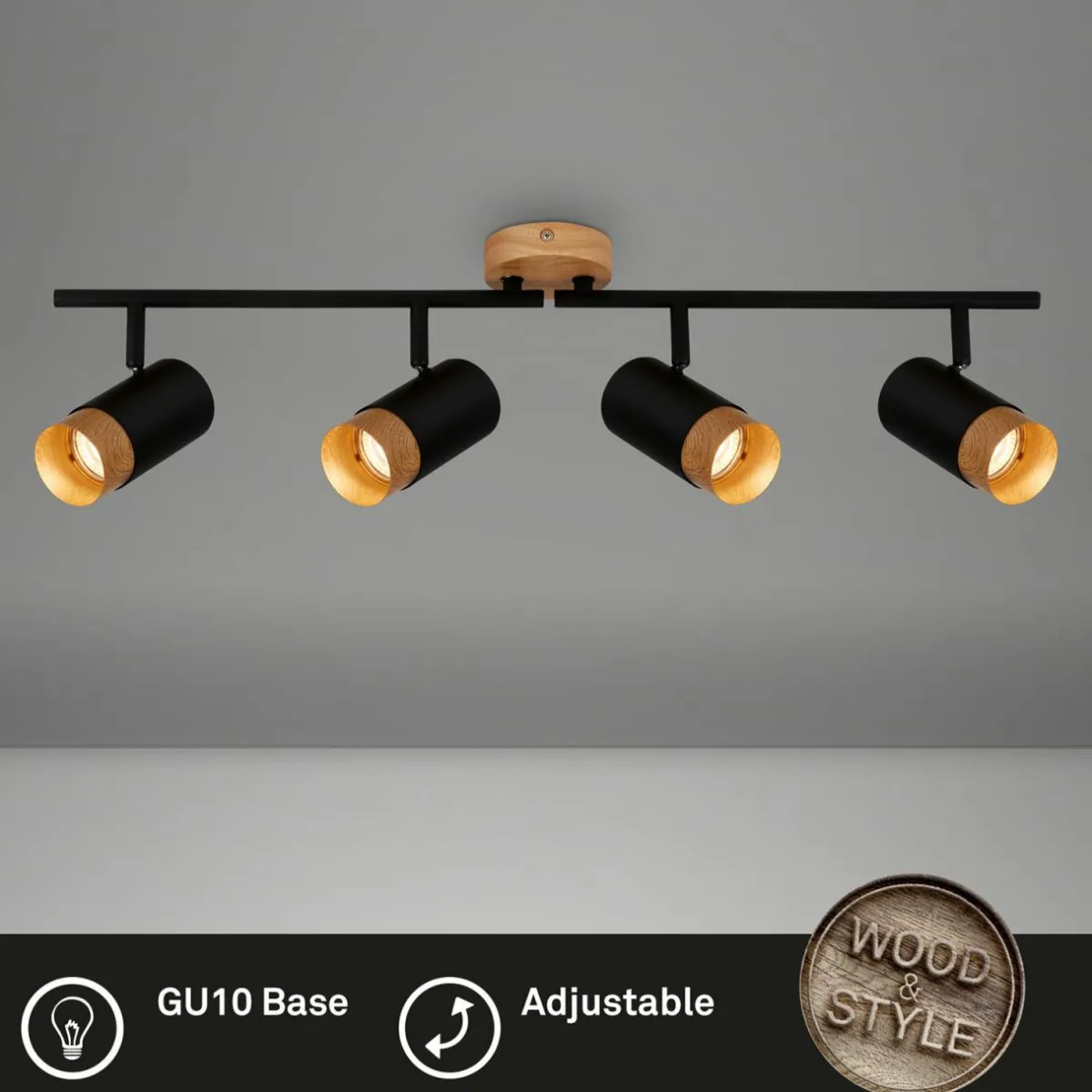 spot_pour_plafond_plek_gu_noirbois___lampes_4.webp Best Sale Briloner Spot pour plafond Plek GU10 noir/bois à 4 lampes