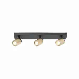 Sale Freelight Spot pour plafond Razza, noir/or, longueur 61 cm, à 3 lampes.
