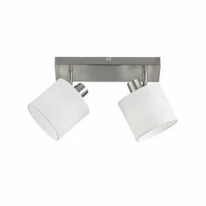 Flash Sale Reality Leuchten Spot pour plafond Tommy, nickel/blanc, longueur 28 cm, à 2 lampes Tissu