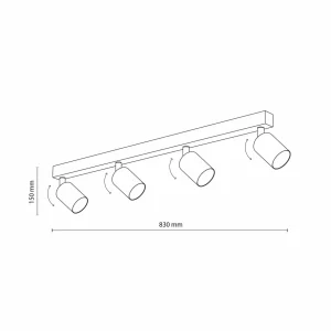 Sale TK Lighting Spot pour plafond Top, ajustable, brun, à 4 lampes linear
