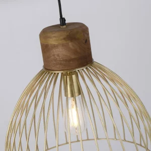 Discount JUST LIGHT. Suspension Alami bois de manguier laiton mat à 3 lampes.