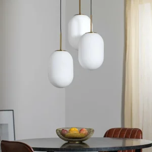 Shop Eko-Light Suspension Alias, métal doré verre opalin, 3 lampes rondes