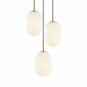 Shop Eko-Light Suspension Alias, métal doré verre opalin, 3 lampes rondes