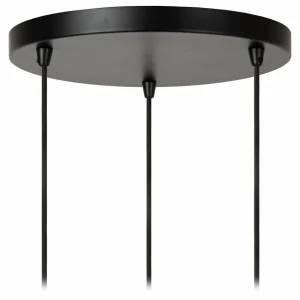 Discount Lucide Suspension Almelo, 3 lampes, ronde, noir/or, métal