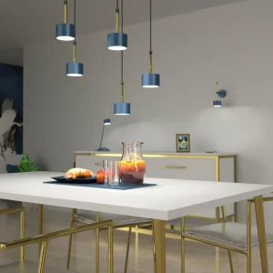 Best Eko-Light Suspension Arena ronde à cinq lampes, bleu-doré