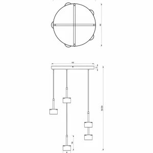 Best Eko-Light Suspension Arena ronde à cinq lampes, bleu-doré