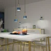 Best Eko-Light Suspension Arena ronde à trois lampes, bleu-doré