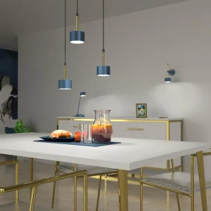 Best Eko-Light Suspension Arena ronde à trois lampes, bleu-doré
