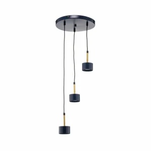 Best Eko-Light Suspension Arena ronde à trois lampes, bleu-doré