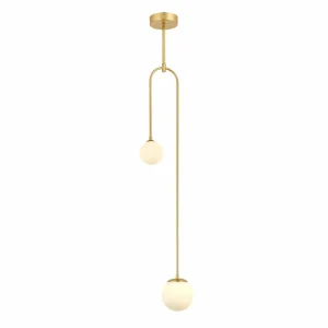 New Avonni Suspension AV-1897-2BSA, 2 sphères verre, dorée