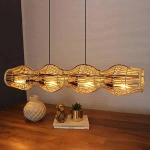 Fashion Eco-Light Suspension Bamboo, naturel, à 4 lampes