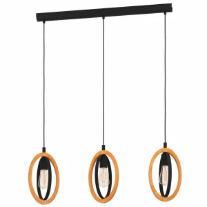 Cheap EGLO Suspension Basildon détails bois 3 lampes linéaire