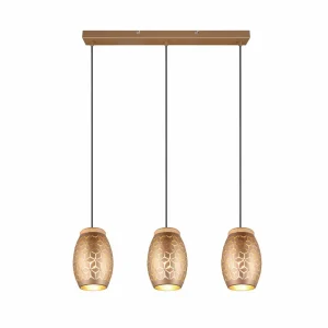 Outlet Reality Leuchten Suspension Bidar, longueur 71 cm, brun café, 3 lampes, métal