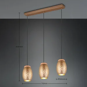 Outlet Reality Leuchten Suspension Bidar, longueur 71 cm, brun café, 3 lampes, métal