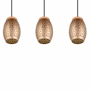 Outlet Reality Leuchten Suspension Bidar, longueur 71 cm, brun café, 3 lampes, métal