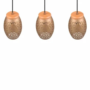 Outlet Reality Leuchten Suspension Bidar, longueur 71 cm, brun café, 3 lampes, métal