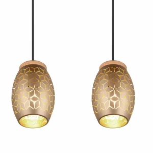 Outlet Reality Leuchten Suspension Bidar, longueur 71 cm, brun café, 3 lampes, métal