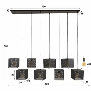 Shop Zijlstra Suspension Block, noir, 160 x 30 cm, métal, à 8 lampes