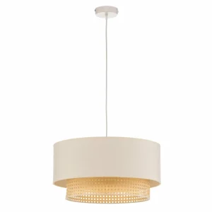 Outlet Duolla Suspension Boho Ø 45 cm 1 lampe crème blanc/rotin
