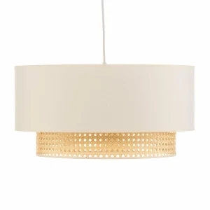 Outlet Duolla Suspension Boho Ø 45 cm 1 lampe crème blanc/rotin