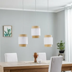 Best Sale TK Lighting Suspension Boho linéaire à 3 lampes blanche/rotin