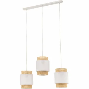 Best Sale TK Lighting Suspension Boho linéaire à 3 lampes blanche/rotin