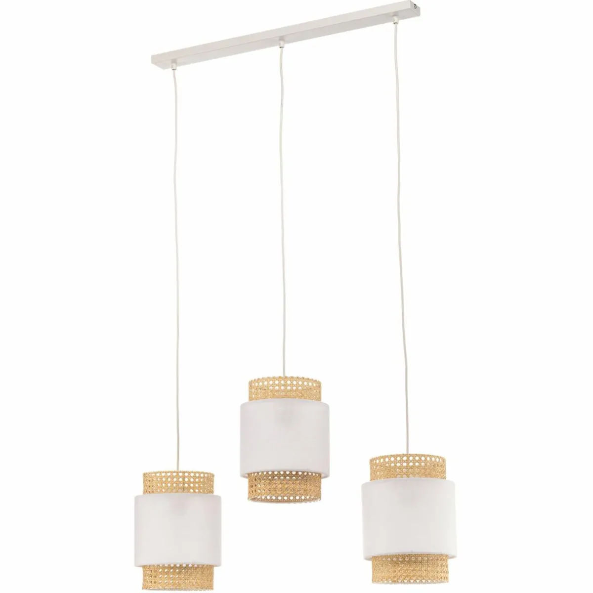 suspension_boho_linaire___lampes_blancherotin_1.webp Best Sale TK Lighting Suspension Boho linéaire à 3 lampes blanche/rotin