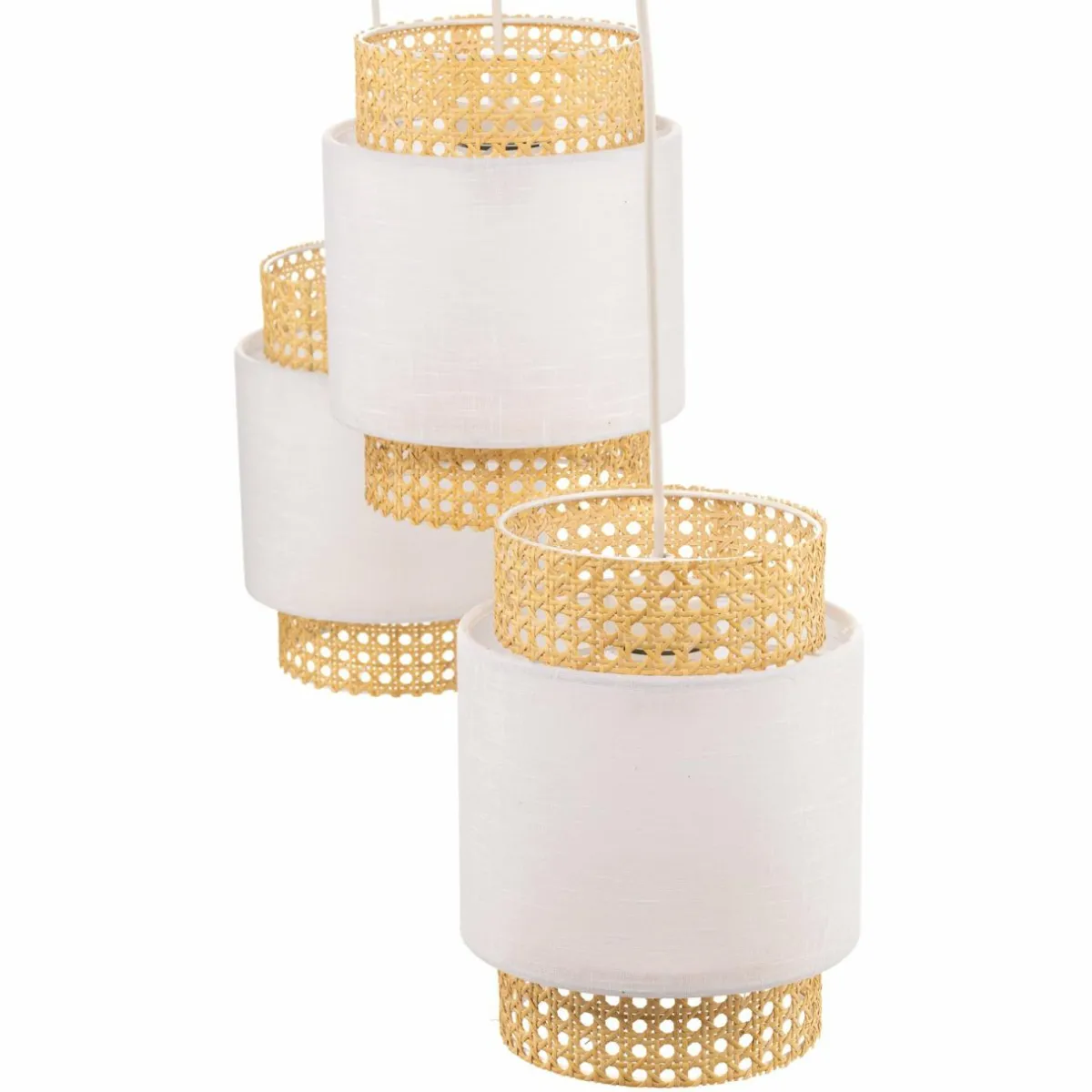 suspension_boho_linaire___lampes_blancherotin_3.webp Best Sale TK Lighting Suspension Boho linéaire à 3 lampes blanche/rotin