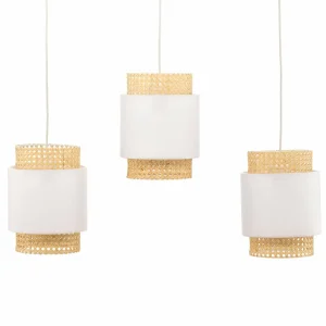 Best Sale TK Lighting Suspension Boho linéaire à 3 lampes blanche/rotin