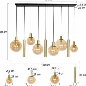 Clearance Steinhauer Suspension Bollique, laiton, 9 lampes long, verre, métal