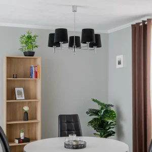 Store Argon Suspension Bono, à cinq lampes, chromée/noire