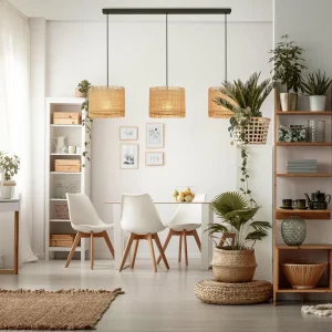 Clearance Briloner Suspension Borra, 3 lampes, couleur naturelle, paille
