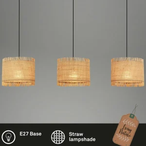 Clearance Briloner Suspension Borra, 3 lampes, couleur naturelle, paille