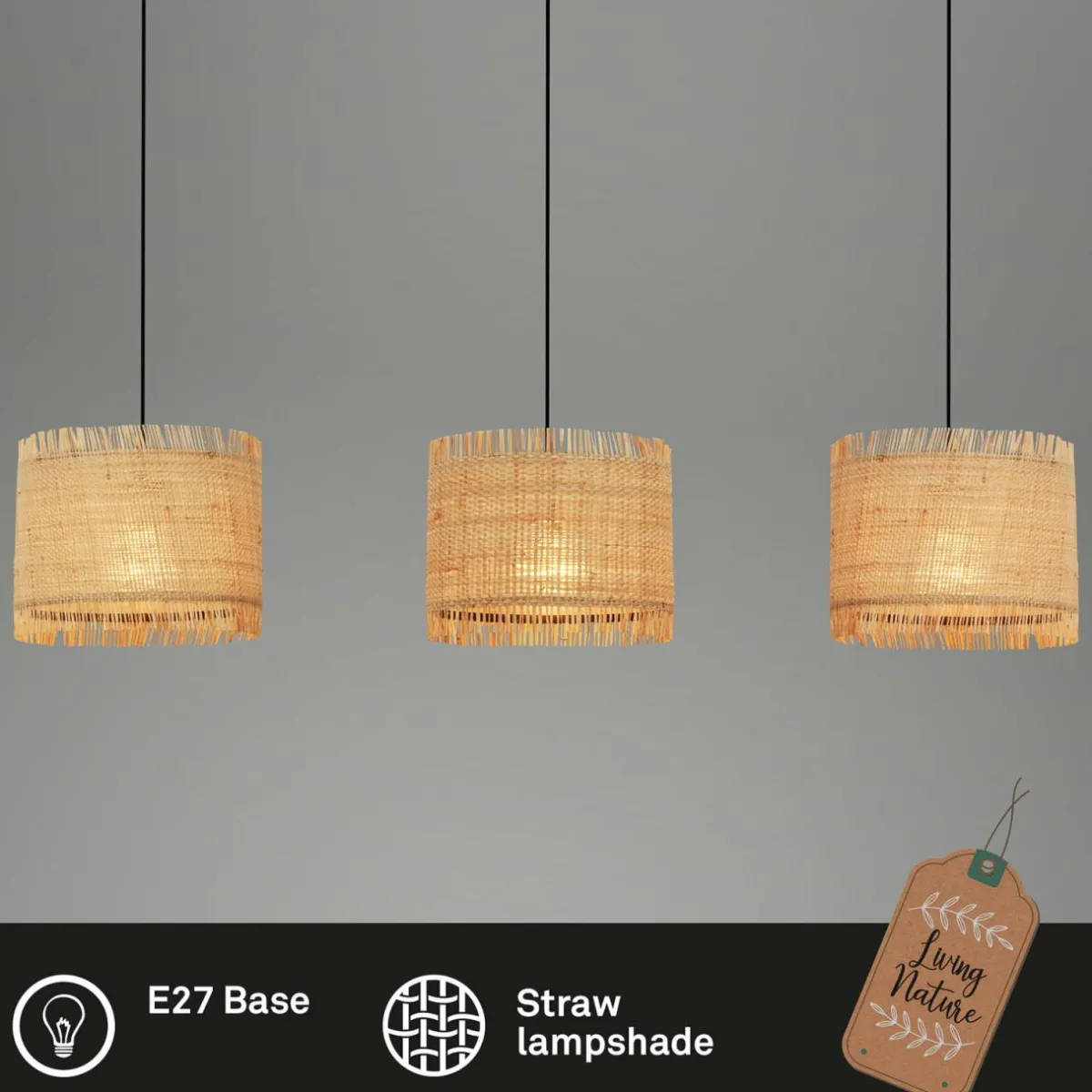 suspension_borra__lampes_couleur_naturelle_paille_2.webp Clearance Briloner Suspension Borra, 3 lampes, couleur naturelle, paille
