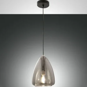 Clearance Fabas Luce Suspension Britton, à 1 lampe, gris-transparent, verre