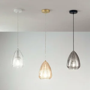 Clearance Fabas Luce Suspension Britton, à 1 lampe, gris-transparent, verre