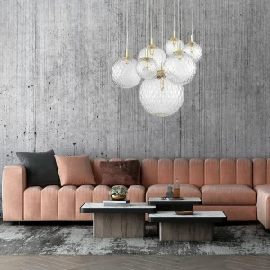 Store TK Lighting Suspension Cadix en verre, à 7 lampes