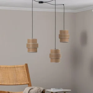 Sale TK Lighting Suspension Calisto, Jute, brun naturel, 3 lampes, décentrée