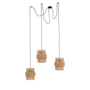Sale TK Lighting Suspension Calisto, Jute, brun naturel, 3 lampes, décentrée
