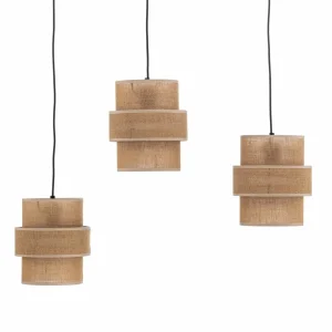 Sale TK Lighting Suspension Calisto, Jute, brun naturel, 3 lampes, décentrée