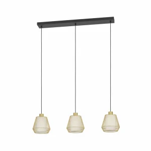 Store EGLO Suspension Ciudadela, noir/laiton, à 3 lampes