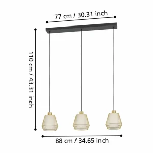 Store EGLO Suspension Ciudadela, noir/laiton, à 3 lampes