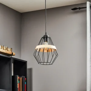 Cheap Eko-Light Suspension Cliff, 1 abat-jour cage avec bande bois