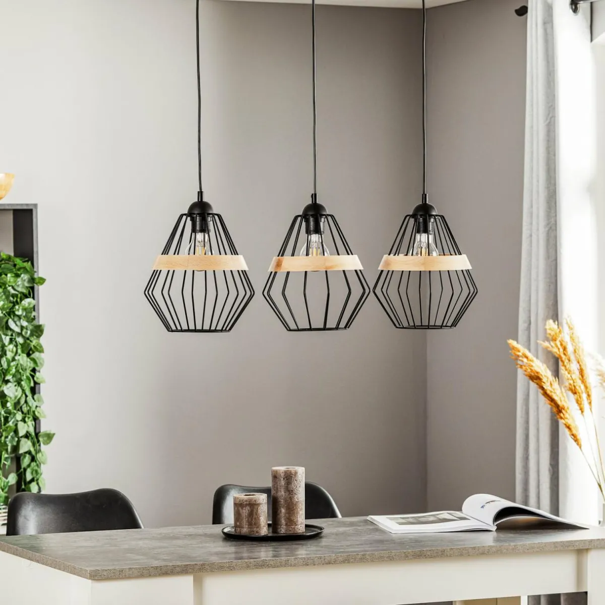 suspension_cliff__abatjour_cage_avec_bande_bois_0.webp Flash Sale Eko-Light Suspension Cliff, 3 abat-jour cage avec bande bois