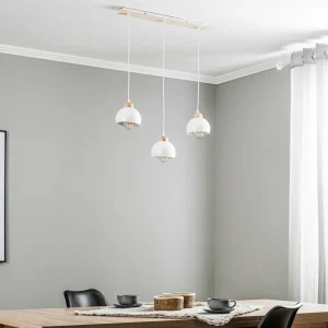 Cheap Eko-Light Suspension Dama à trois lampes, blanche/bois clair