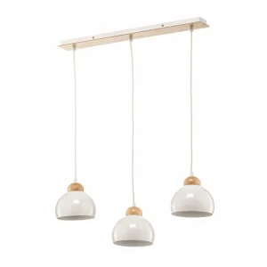 Cheap Eko-Light Suspension Dama à trois lampes, blanche/bois clair