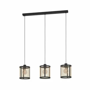 Discount EGLO Suspension Dellow, longueur 88 cm, noir/laiton, à 3 lampes