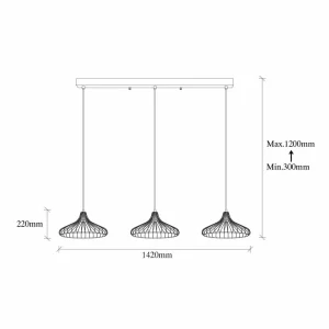 Store Opviq Suspension Depay 11260 à 3 lampes linéaire noir antique