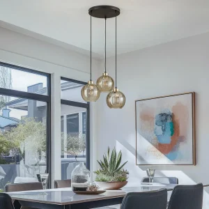 Sale TK Lighting Suspension Devi, ambrée, à 3 lampes, ronde