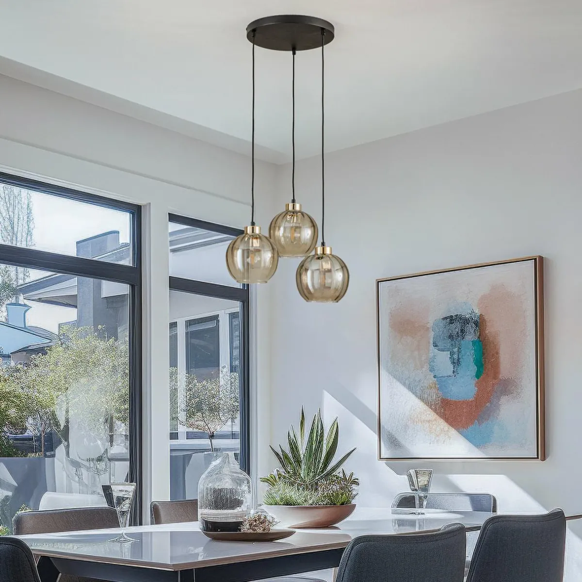 suspension_devi_ambre___lampes_ronde_0.webp Sale TK Lighting Suspension Devi, ambrée, à 3 lampes, ronde